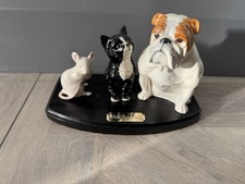 Rare Beswick Solid Friendship Bulldog Dog Cat & Mouse Mounted Porcelain Figure