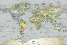 WORLD MAP GEOGRAPHY WALL ART DECOR COLOUR CANVAS LARGE 30X20 INCH