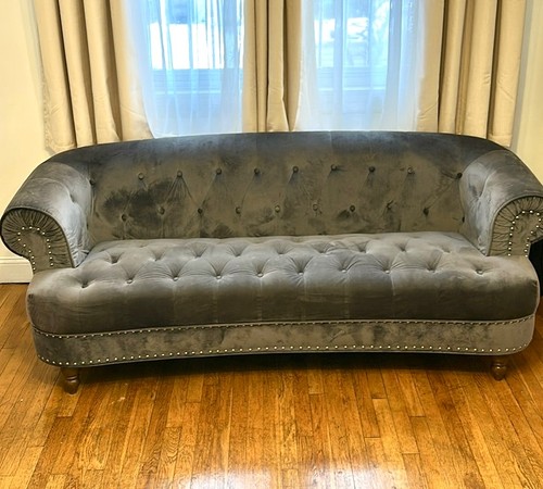Velvet fabric sofa with - , gray