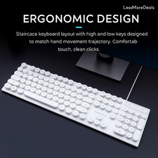 - White Round Key Blue Backlit Wired Keyboard – Mechanical Feel,Ergonomic Design