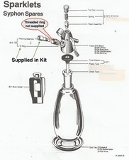 Spares Vintage BOC Sparklets Soda Syphon - piercing pin assembly recon seals kit