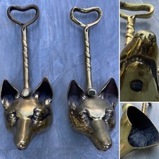 ?RARE Victorian Style PAIR PORTERS DOORSTOP BRASS FOX HEAD Riding Crop 12” ?