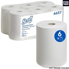 (6 Rolls) Scott 6657 Control Slimroll Rolled White Paper Hand Towels (VAT Incl)