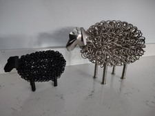 L@@K  Coiled Wire Sheep Sculptures - Silver 9" Sheep with Black 5" Sheep