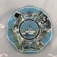 Vintage Walt Disney World Souvenir Glass Blue Trinket Dish Bowl Magic Kingdom