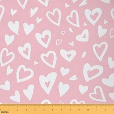 Heart-Shaped Geometric Fabric by The Yard Hand Drawn White Heart Graffiti Fab...