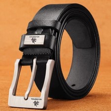 Mens Genuine Leather Belt Belts Real New Buckle For Trouser Jeans Black Brown UK