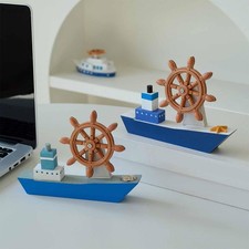 Wooden Sailboat Model Office Beach Theme Housewarming Desk Nautical Rudder