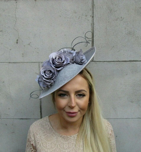 Large grey rose flower feather - large,