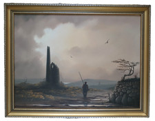 Donald MacLeod (St Ives) Oil On Canvas. Figure At Dusk Beside Engine House