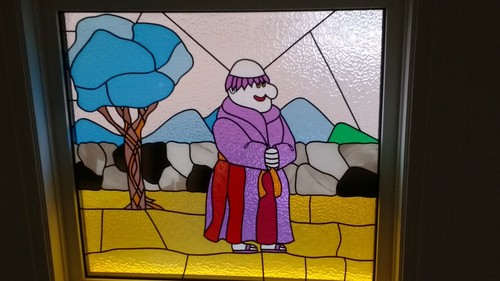 Jolly monk stained glass panel - jolly,