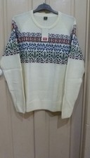 COTTON TRADERS MENS CREAM FAIRISLE NORDIC ACRYLIC MIX JUMPER 2XL 56" CHEST BNWT