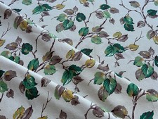Pretty unused vintage 50's 60's barkcloth curtain fabric - by the M, leaves leaf