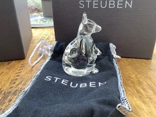 Steuben Glass Kangaroo with Joey Figurine Sculpture 3” Original Box & Pouch C30