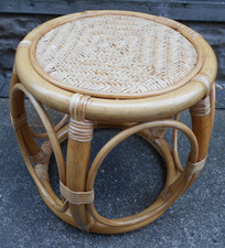 MCM ROUND BAMBOO RATTAN SIDE TABLE PLANT STAND 33cm TALL GOOD CONDITION  *READ*