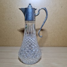 Vintage Cut Glass Claret Jug Decanter with Silver Plated Handle and Lid VGC 11”