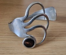 ALPACA nickel silver vintage fork bracelet cuff with gem stone