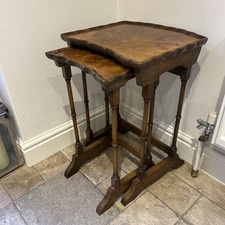 Vintage Quartered Burr Walnut Nest of Two Tables