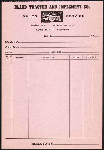Vintage receipt bland tractor - bland,