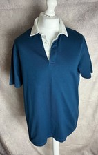 M&S Men’s Pure Cotton Rugby Polo Shirt Dark Teal XL Short Sleeve