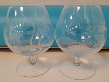 Moser Cognac Glasses 1x Engraved Deer & 1x  Engraved Duck Glasses A74 G190