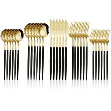 30-Piece Black & Gold Silverware Set for 6, Stainless Steel Flatware for Home UK