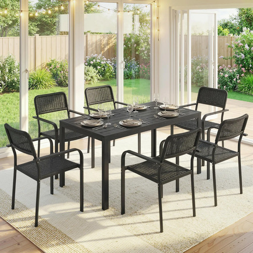 Rattan garden dining set metal - garden,