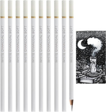 Asheyya 10 Pcs White Charcoal Chalk Pencil, Highlight Sketch Artists Pencils 