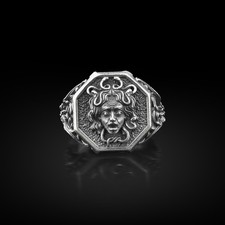 Medusa Signet Ring Sterling Silver Greek Mythology Goddess Oxidized Jewelry