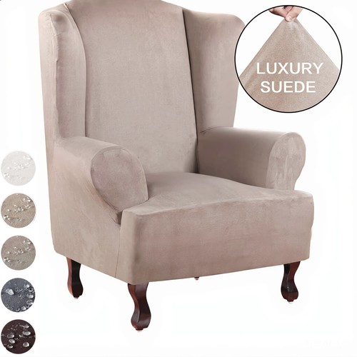 Suede leather wingback chair - leather,