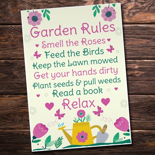 Garden rules sign summer house - garden,