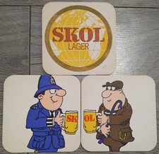 3× Rare 70s Skol Beer Mats In Great Used Condition. Cop & Robber.