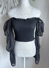 Boohoo Black Shirred Bardot
