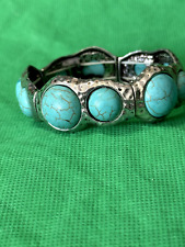 Moroccan Berber Bracelet Ten Marbled Teal part Spheres Expandable