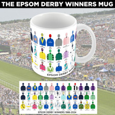 Horse Racing Mug Cup Epsom Derby Winners 1986-2024 Racing Colours Flat Racing