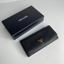 Prada Vitello Grain leather wallet purse VGC long fold black texture card wallet