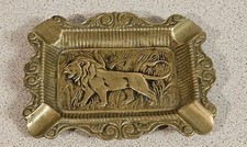 Old Heavy Brass Ashtray with Lion Design  16cm by 12cm