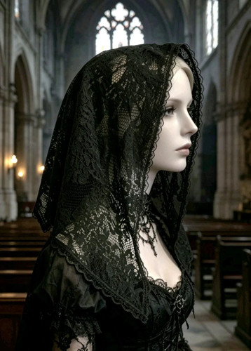 Black thick lace veil - thick,