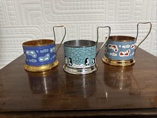 Three Vintage Russian Enamelled Glass Holders