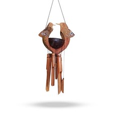 Windchime Husband & Wife Birds Bamboo Coconut Shell Home Garden Mobile Ornament