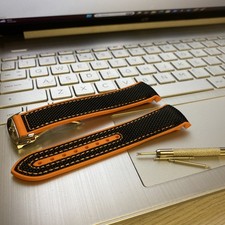 22mm Seamaster Planet Ocean Black/orange Nylon/Rubber Watch omega Strap band