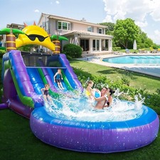 Commercial Giant PVC Inflatable Bounce House Dual Water Slides with Large Pool