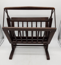 Vintage Wooden Folding Magazine Rack with Handle - Folds when handle lifted