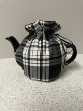 Handmade Two Cup Fabric Small Tea Cosy, Black Tartan