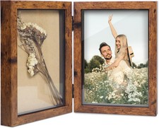 Shampsen Double Photo Frames 5x7 Brown Hinged Photo Frame Foldable