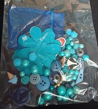 50g Blue Craft Bundle. Buttons Beads Bits and Bob's. Harvested. Upcycling. ?