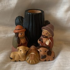 Nativity Family Peruvian Folk Art Earthenware Pottery 4 Inch Candleholder
