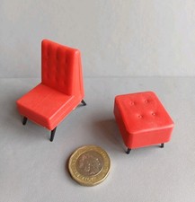 VINTAGE DOLLS HOUSE TRIANG SPOT-ON RED TV CHAIR &  STOOL - 1:16 JENNY'S HOME EXC