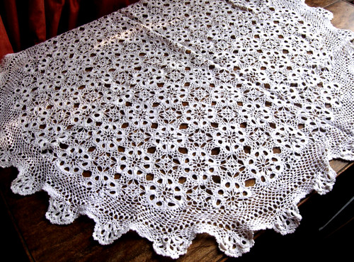 White crochet cotton table