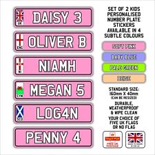 2 Personalised Number Plate Stickers For Kids Ride-On Toys - Waterproof - Pink